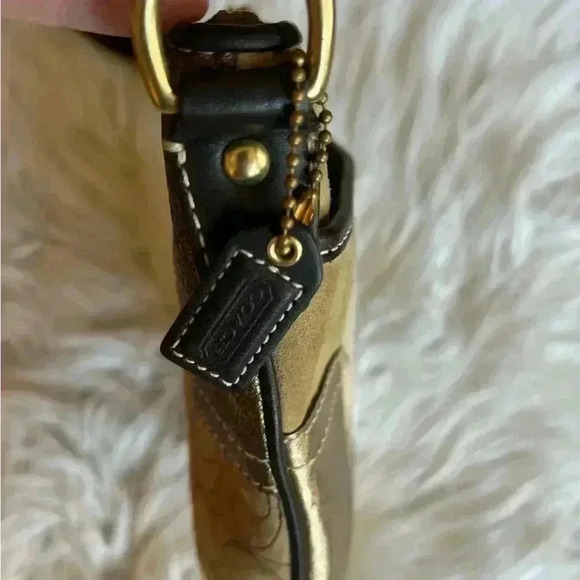 Coach F40970 Gold Metallic Leather Suede Signature Patchwork Crossbody Bag - Picture 6 of 13